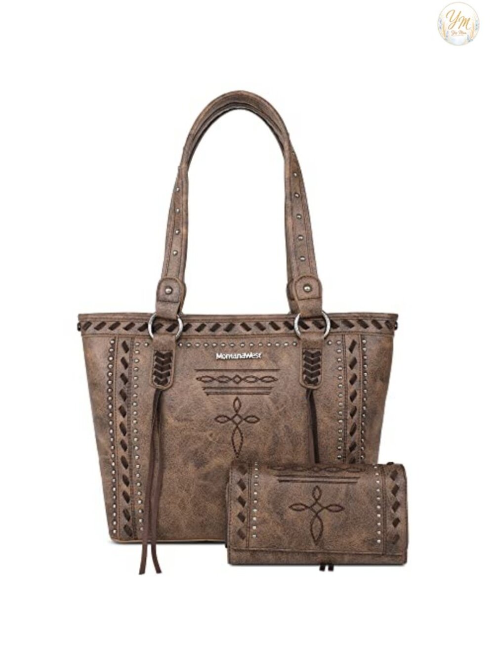 Western Tote Bag for Women Vegan Leather Shoulder Handbag with Wallet
